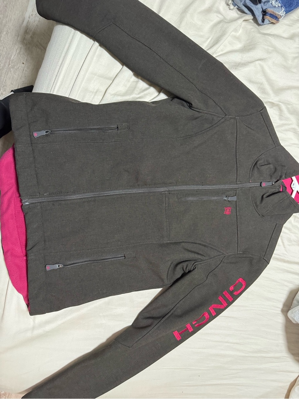 Cinch Women's brown Fleece Jacket with Pink Accents